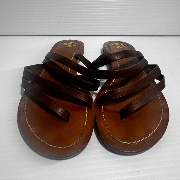 Tory Burch Patos Dark Brown Multi-Strap Leather Slide Sandals Size 7 - Picture 6 of 14